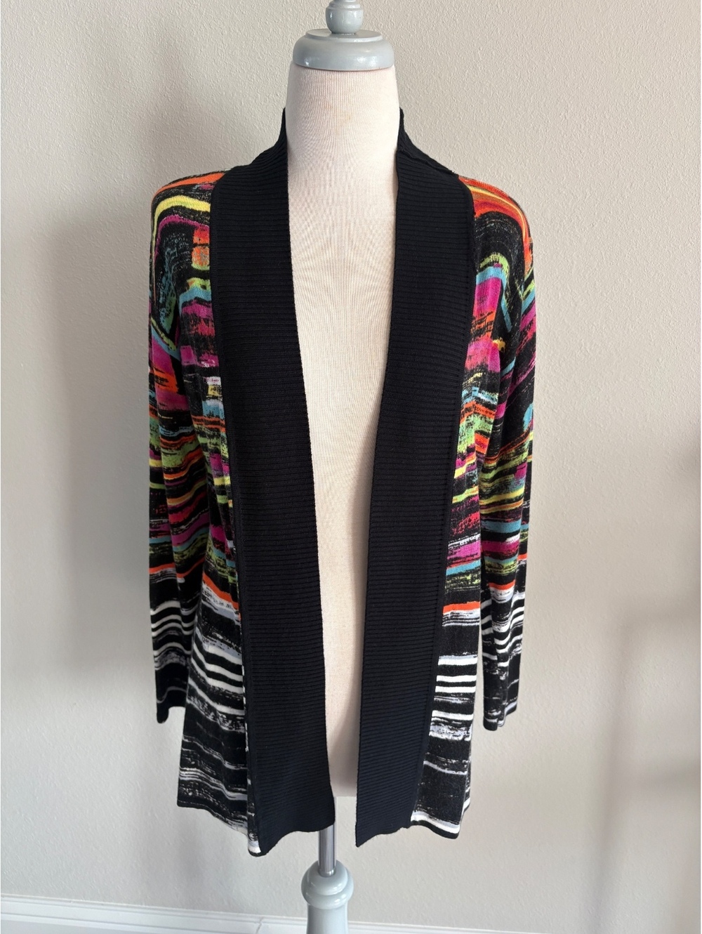 RED by Marc Ecko Multicolor Abstract Stripe Open-Front Cardigan – Size Medium